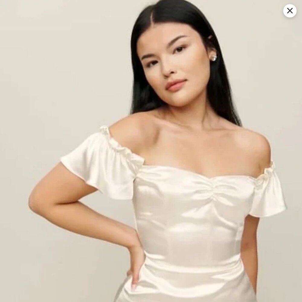 Reformation 100% Silk Sianna Wedding Dress Off the Shoulder / Butterfly NWOT